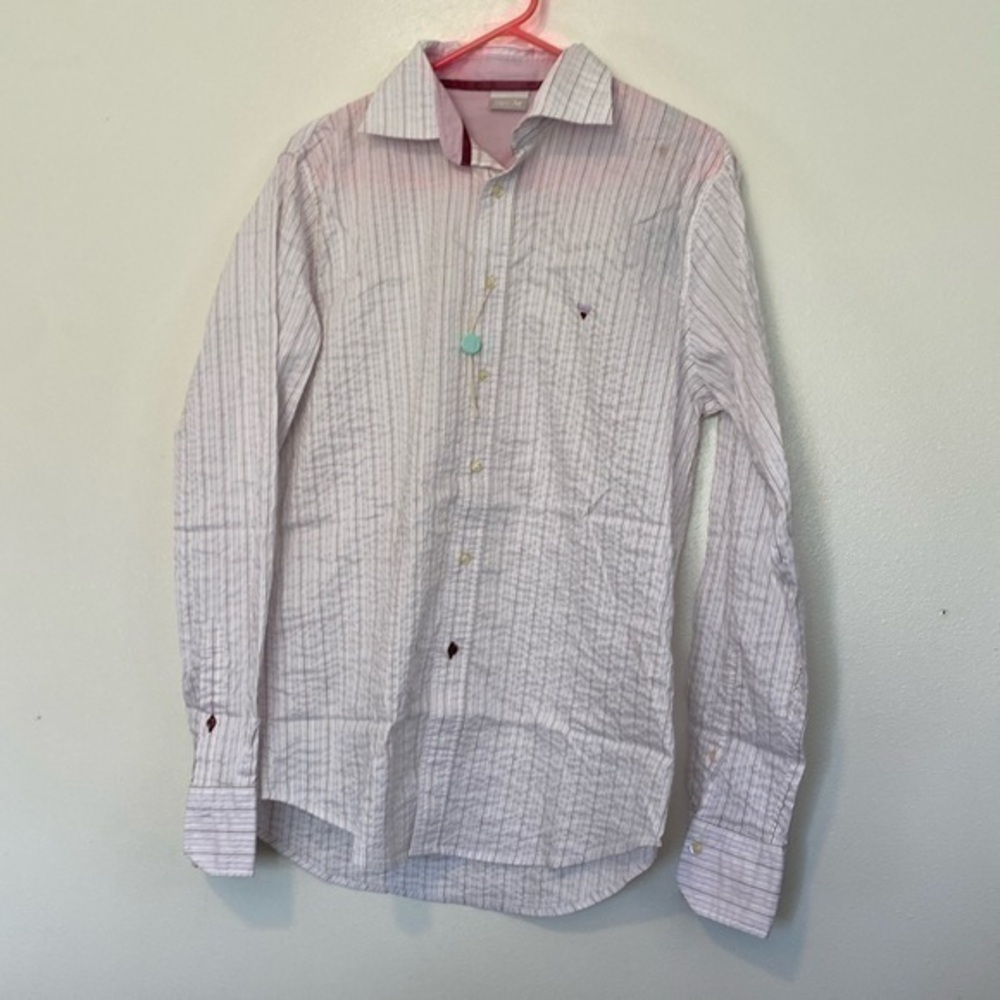 Meltin Pot Colt full button up striped cotton blend long sleeve collard shirt…
